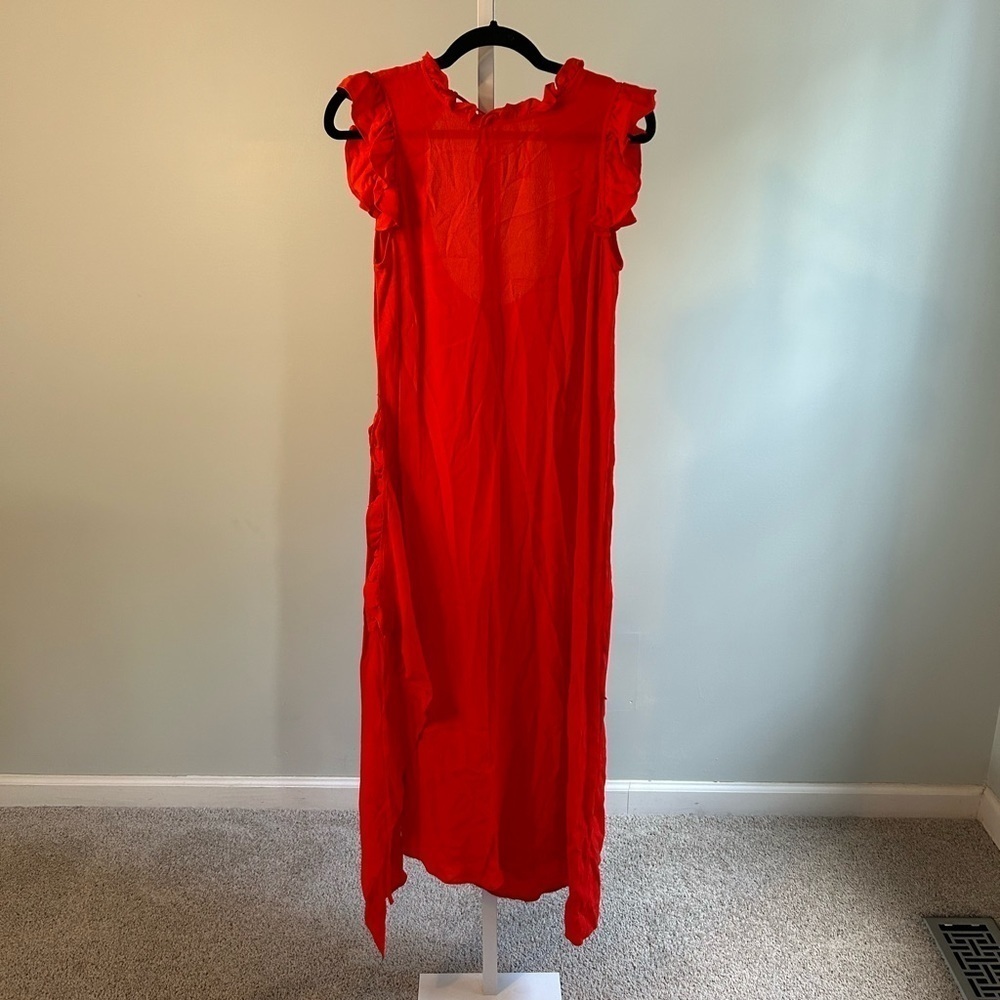 ASOS Red Midi Dress with Ruffle Sleeves